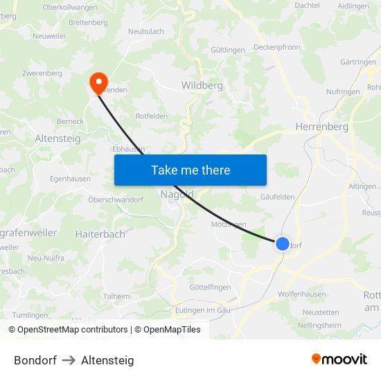 Bondorf to Altensteig map