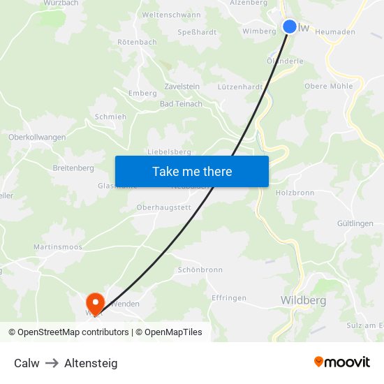 Calw to Altensteig map