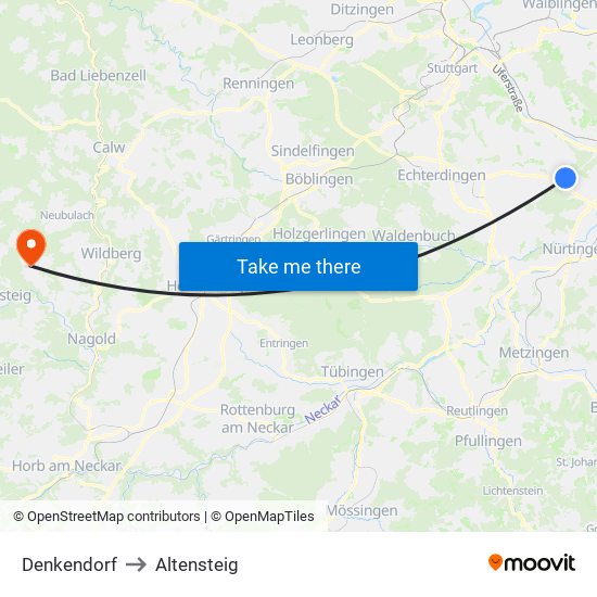 Denkendorf to Altensteig map