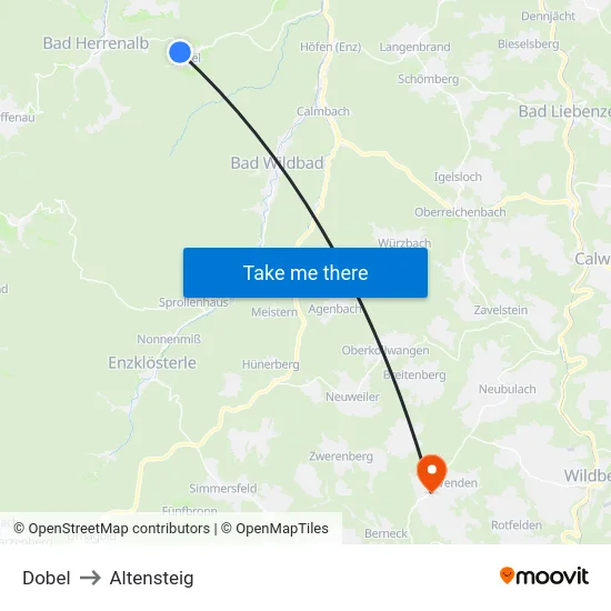 Dobel to Altensteig map