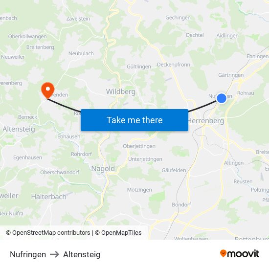 Nufringen to Altensteig map