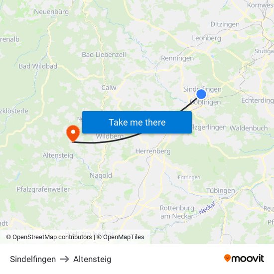 Sindelfingen to Altensteig map