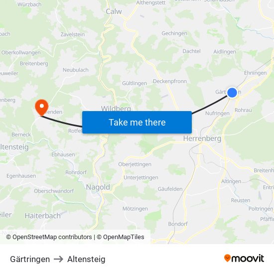 Gärtringen to Altensteig map