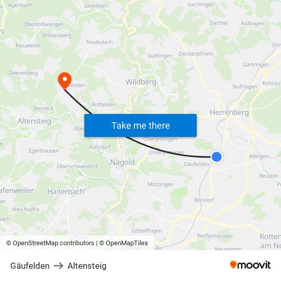 Gäufelden to Altensteig map