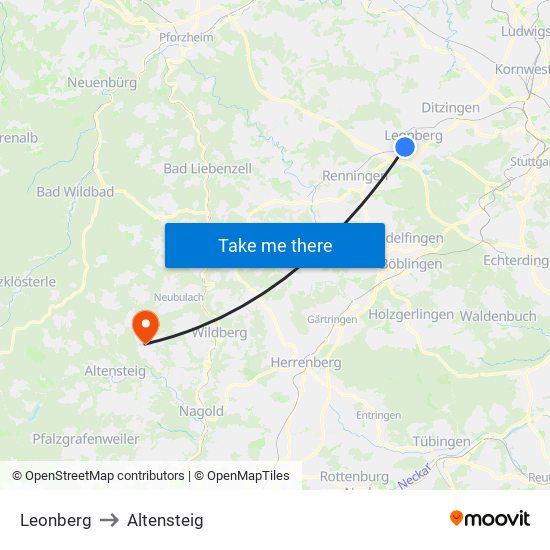 Leonberg to Altensteig map