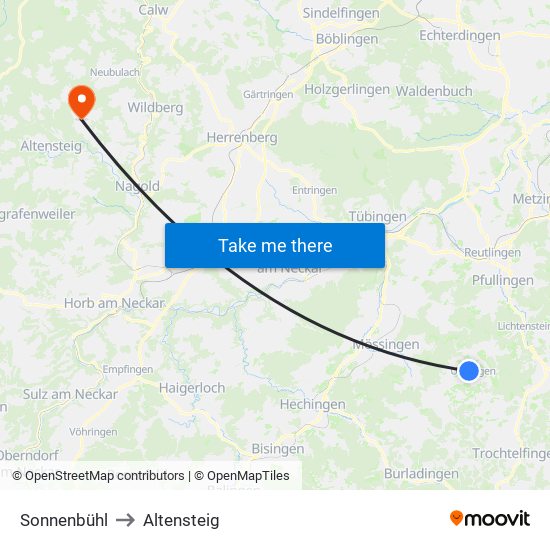 Sonnenbühl to Altensteig map