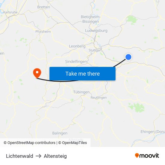 Lichtenwald to Altensteig map