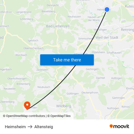 Heimsheim to Altensteig map