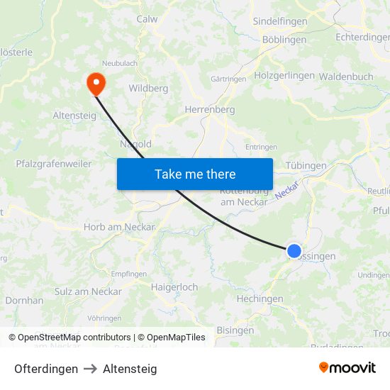 Ofterdingen to Altensteig map