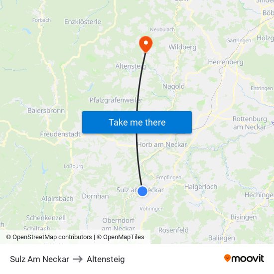 Sulz Am Neckar to Altensteig map