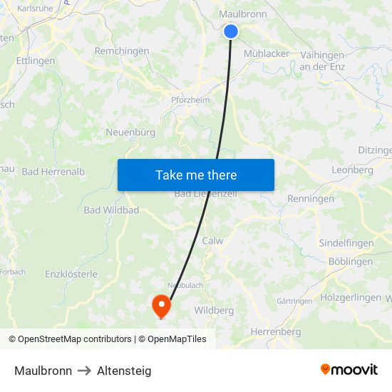 Maulbronn to Altensteig map