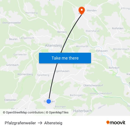 Pfalzgrafenweiler to Altensteig map