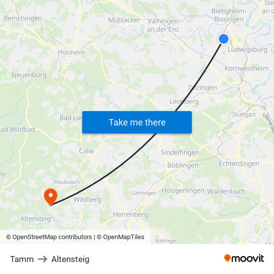 Tamm to Altensteig map