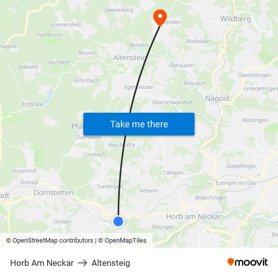 Horb Am Neckar to Altensteig map