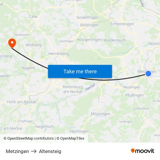 Metzingen to Altensteig map