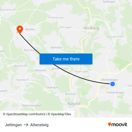 Jettingen to Altensteig map
