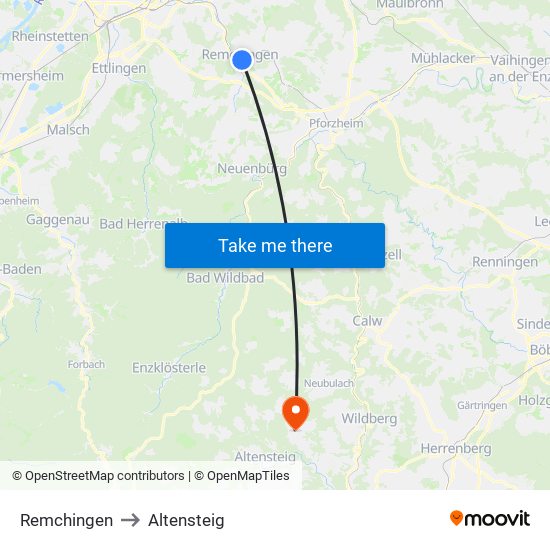 Remchingen to Altensteig map