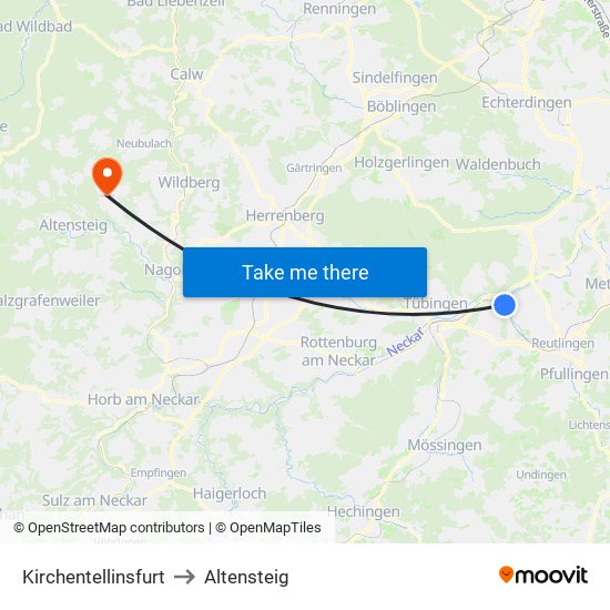 Kirchentellinsfurt to Altensteig map