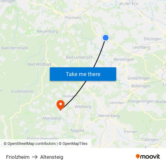 Friolzheim to Altensteig map