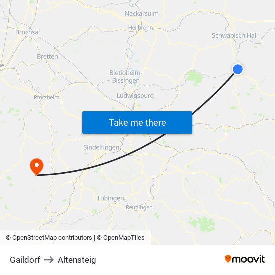 Gaildorf to Altensteig map