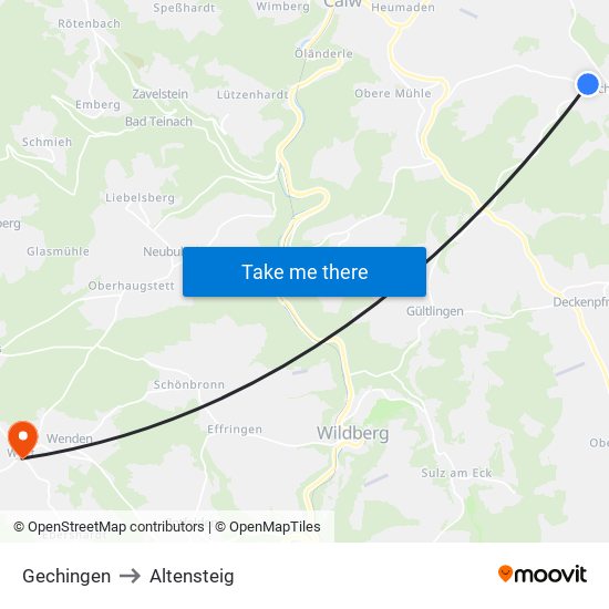 Gechingen to Altensteig map