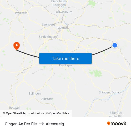 Gingen An Der Fils to Altensteig map