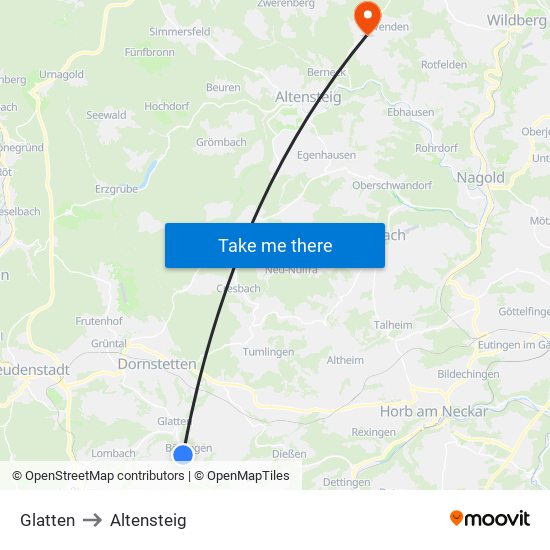 Glatten to Altensteig map