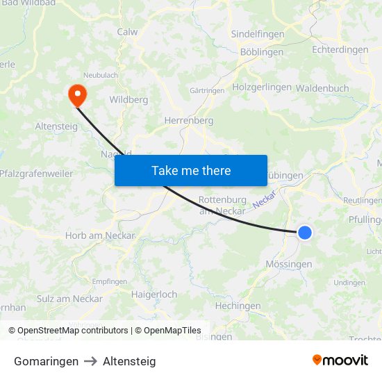 Gomaringen to Altensteig map