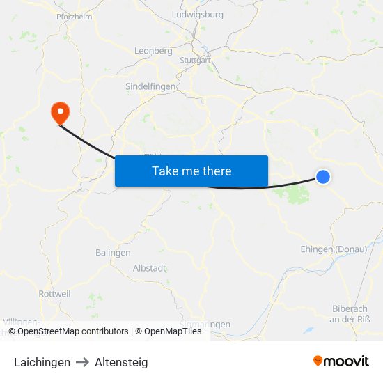 Laichingen to Altensteig map