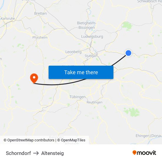 Schorndorf to Altensteig map