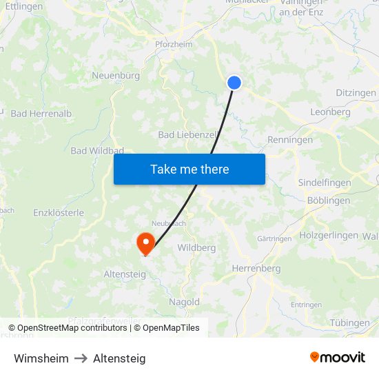 Wimsheim to Altensteig map