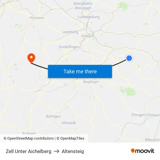 Zell Unter Aichelberg to Altensteig map