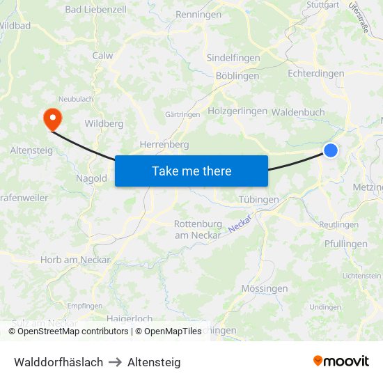 Walddorfhäslach to Altensteig map