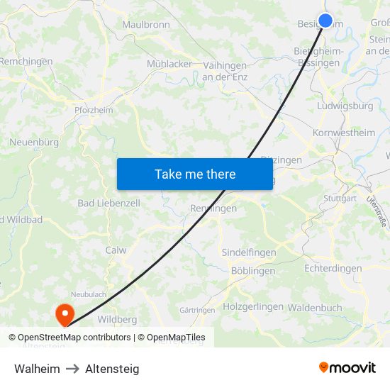 Walheim to Altensteig map