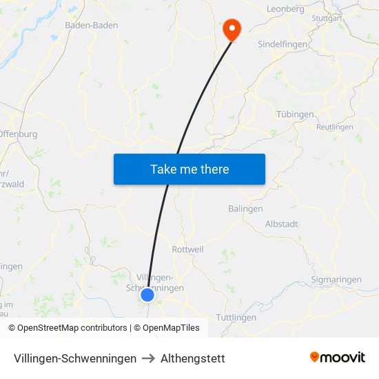 Villingen-Schwenningen to Althengstett map