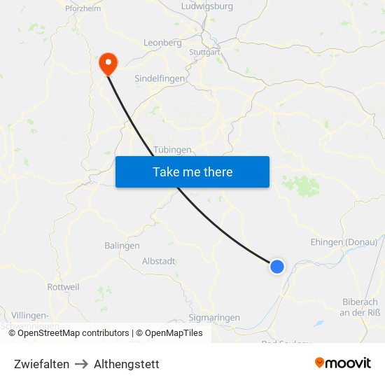 Zwiefalten to Althengstett map