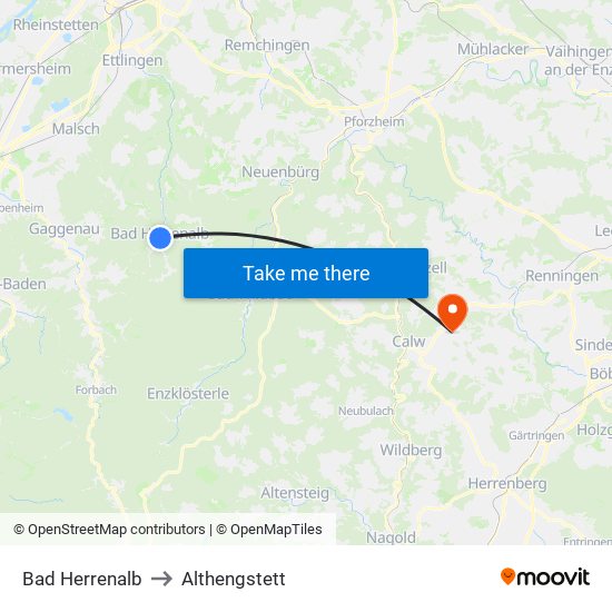 Bad Herrenalb to Althengstett map