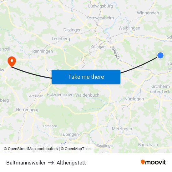 Baltmannsweiler to Althengstett map