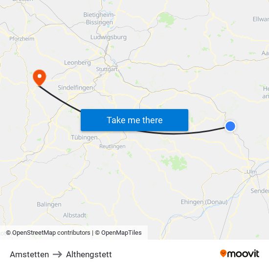 Amstetten to Althengstett map