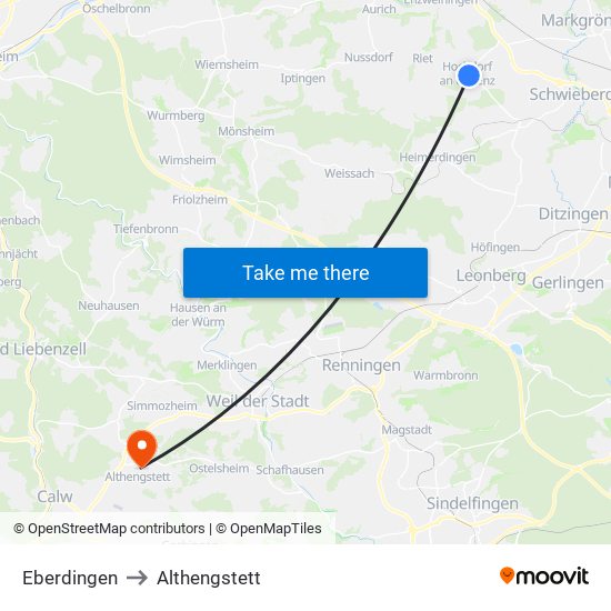 Eberdingen to Althengstett map