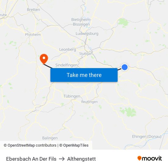 Ebersbach An Der Fils to Althengstett map