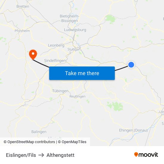 Eislingen/Fils to Althengstett map