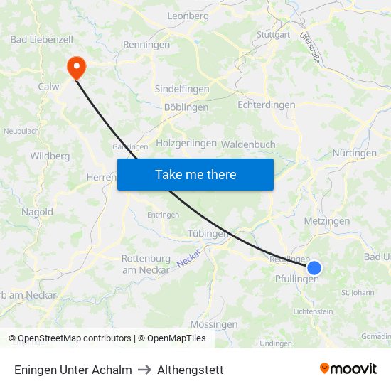 Eningen Unter Achalm to Althengstett map