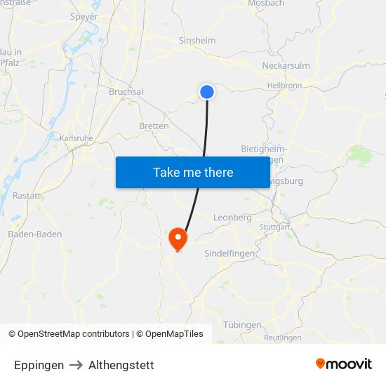 Eppingen to Althengstett map