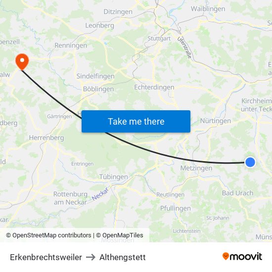 Erkenbrechtsweiler to Althengstett map