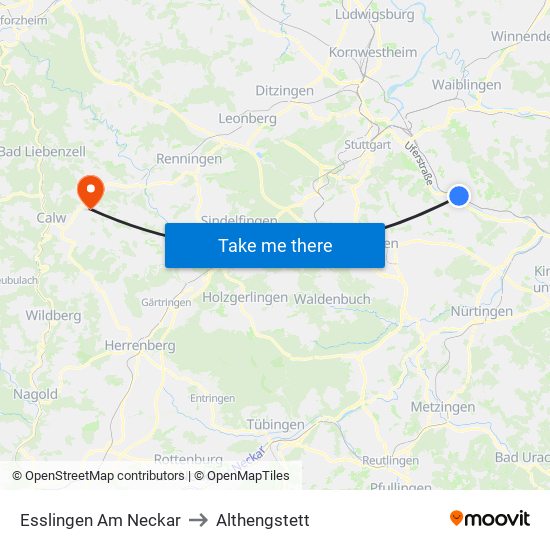 Esslingen Am Neckar to Althengstett map