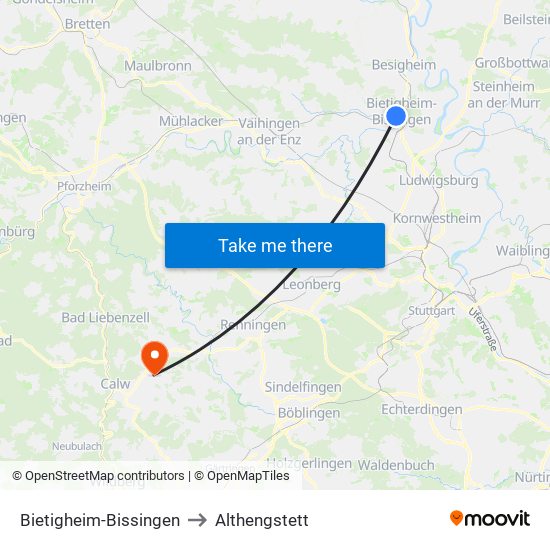 Bietigheim-Bissingen to Althengstett map