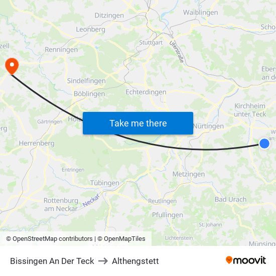 Bissingen An Der Teck to Althengstett map