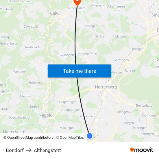 Bondorf to Althengstett map