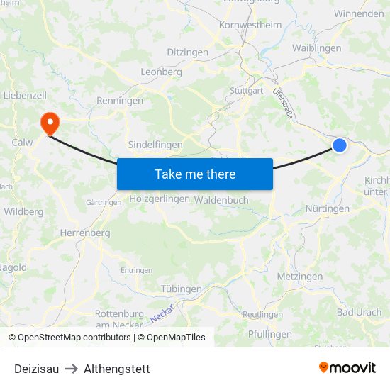 Deizisau to Althengstett map